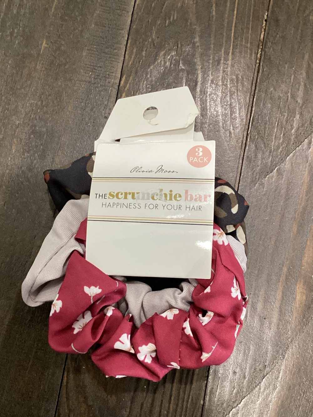 Olivia M 3-Pack Women's Floral & Solid Scrunchies - Pink, Gray, Navy